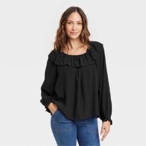 Knox Rose Off the Shoulder Long Sleeve Peasant Blouse Black XL